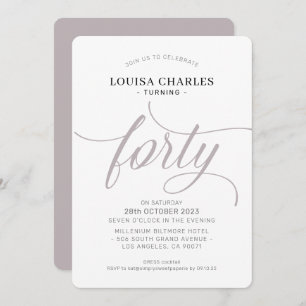 FORTY elegant birthday chic script modern mushroom Invitation
