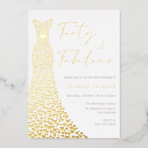 Forty  Fab Dress 40th Birthday Real Gold  Foil Invitation