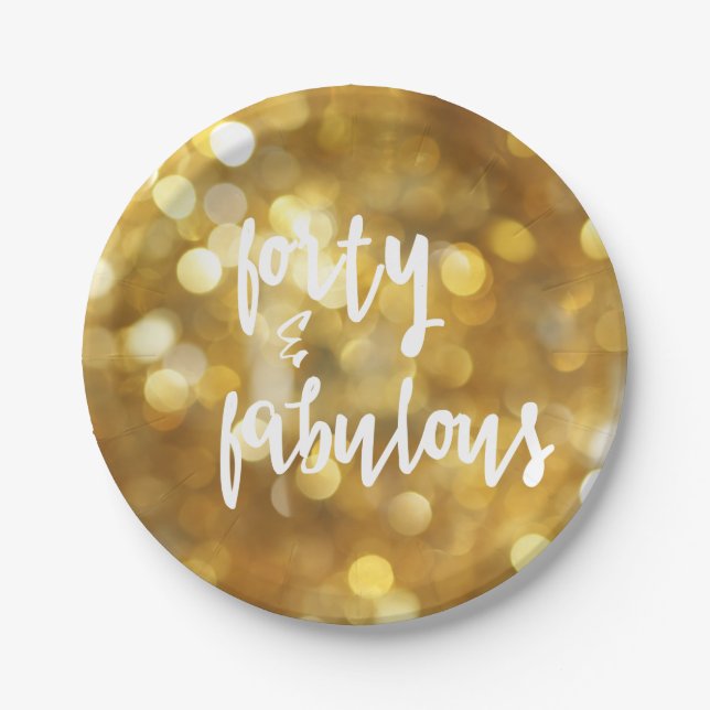 Forty & Fabulous - 40th Birthday Gold Sparkles Paper Plates (Front)