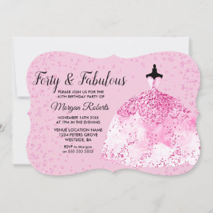 Forty & Fabulous 40th Birthday Party Pink Glitter Invitation