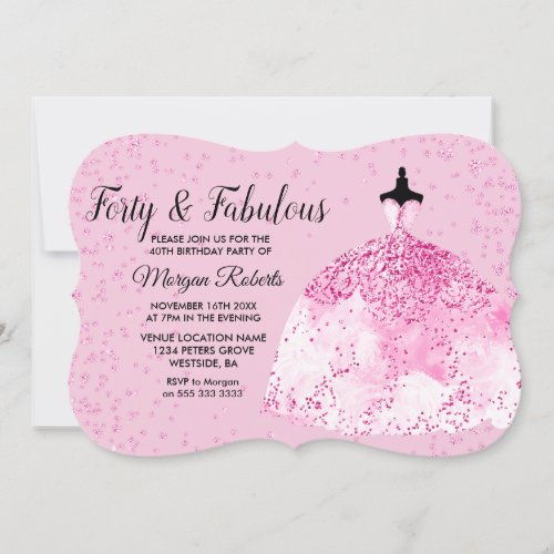 Forty  Fabulous 40th Birthday Party Pink Glitter Invitation
