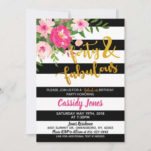Forty & Fabulous Birthday Invitation (Front)