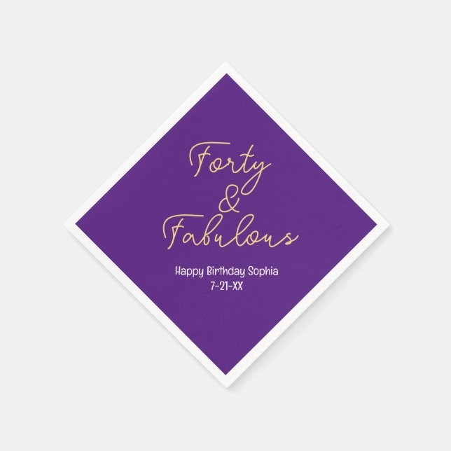 Forty & Fabulous, Birthday Name, Deep Purple/Gold Napkins (Corner)