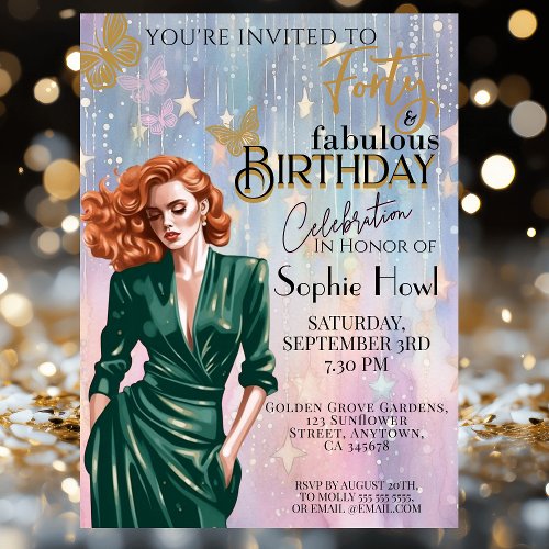 Forty  Fabulous Birthday Party Invite Glamorous 