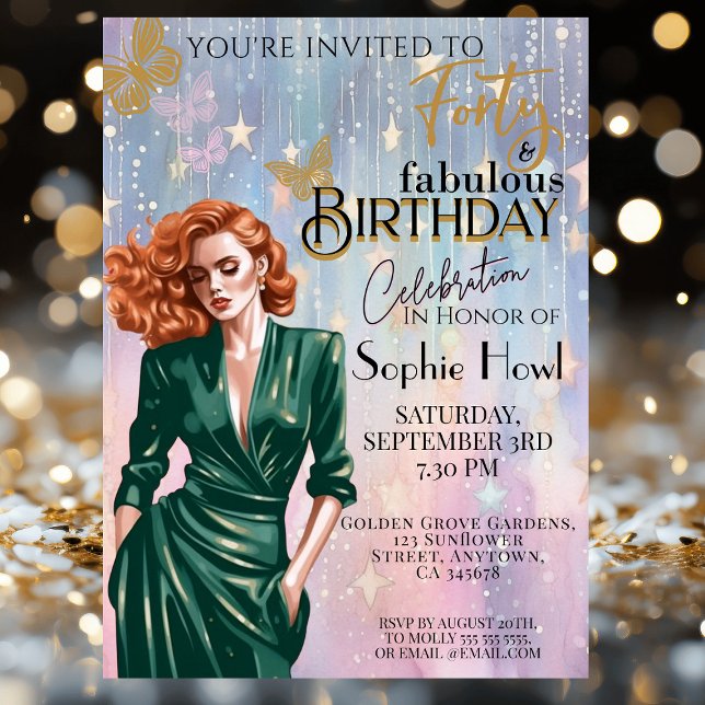 Forty & Fabulous Birthday Party Invite Glamorous  (Creator Uploaded)