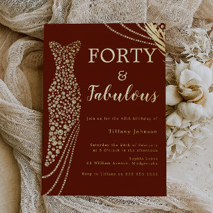 Forty & Fabulous Burgundy & Gold 40th Birthday  Foil Invitation