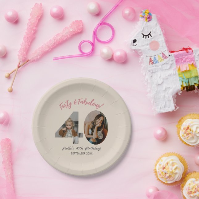 Forty & Fabulous Custom Photo 40th Birthday  Paper Plates (Party)