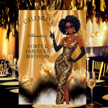 Forty Fabulous Elegant Birthday Gold Black Ethnic