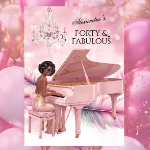Forty Fabulous Elegant Birthday Pink White Piano Invitation