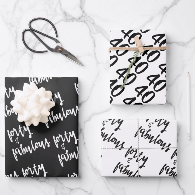Forty & Fabulous - Fun 40th Birthday Wrapping Paper Sheets (Front)