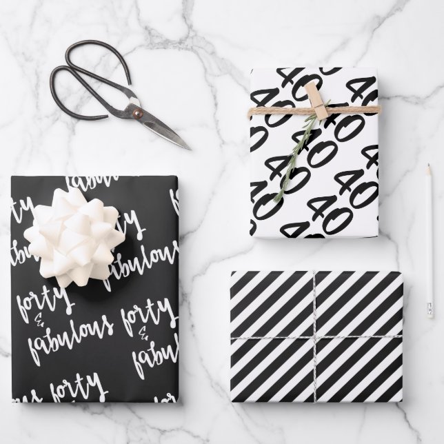 Forty & Fabulous - Fun 40th Birthday Wrapping Paper Sheets (Front)