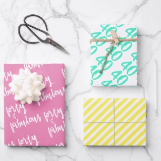 Forty & Fabulous - Fun Colorful 40th Birthday Wrapping Paper Sheets