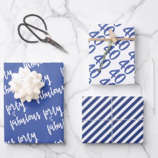 Forty & Fabulous - Fun Navy 40th Birthday Wrapping Paper Sheets