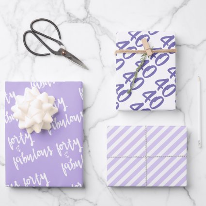 Forty & Fabulous - Fun Purple 40th Birthday Wrapping Paper Sheets