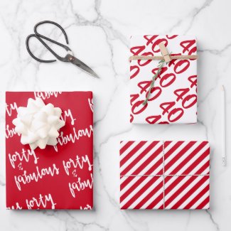 Forty & Fabulous - Fun Red 40th Birthday Wrapping Paper Sheets