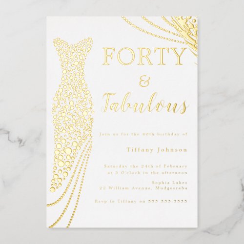 Forty  Fabulous Gold Foil Dress 40th Birthday Foil Invitation
