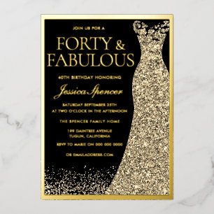 Forty & Fabulous Golden Foil 40th Birthday Invitation