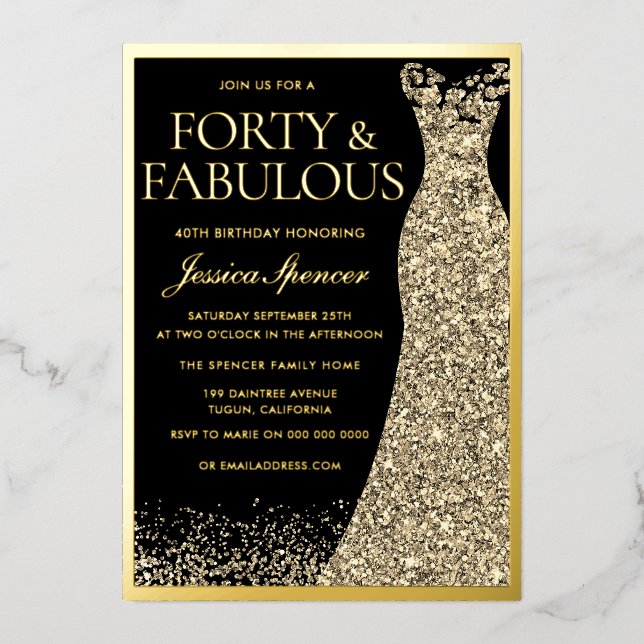 Forty & Fabulous Golden Foil 40th Birthday Invitation (Front)