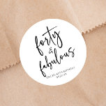 Forty & Fabulous Minimal 40th Birthday Party Classic Round Sticker<br><div class="desc">This is a Forty & Fabulous Minimal Minimalist Black White 40th Birthday Party Favor Stickers!</div>