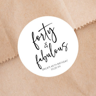 Forty & Fabulous Minimal 40th Birthday Party Classic Round Sticker