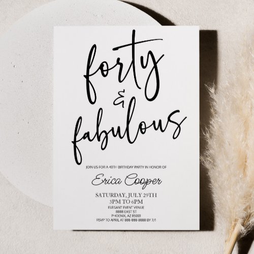 Forty  Fabulous Minimal 40th Birthday Party Invitation