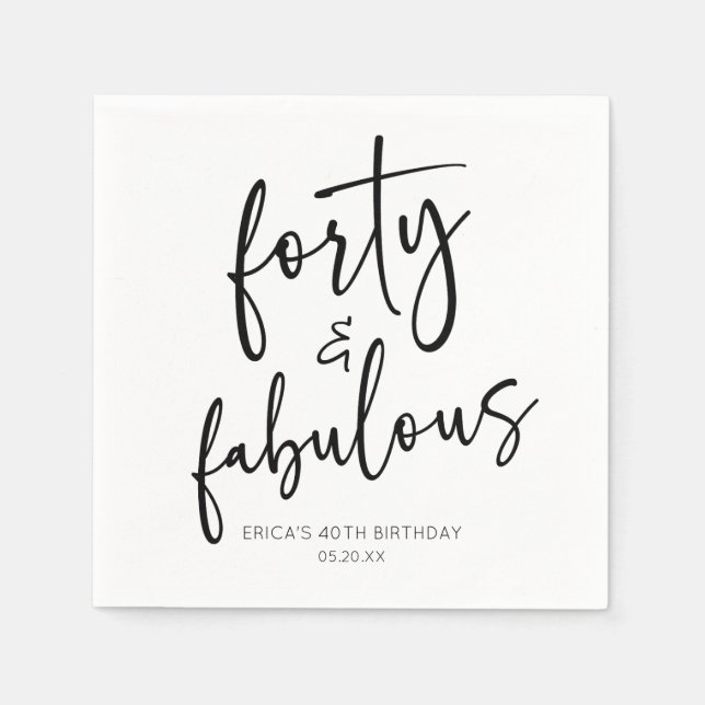 Forty & Fabulous Minimal 40th Birthday Party Napkins (Front)