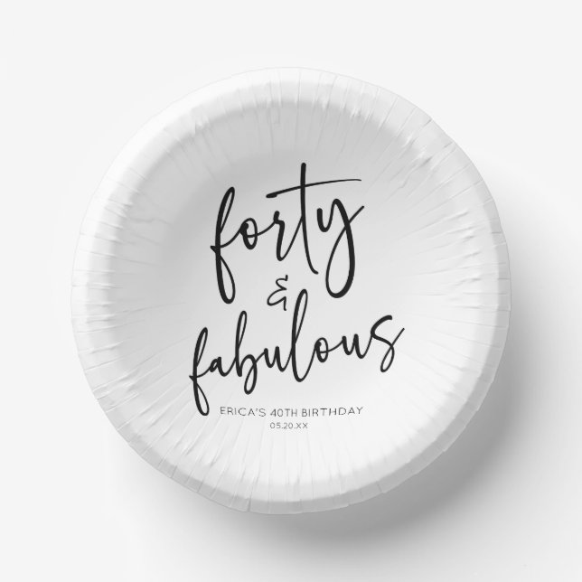 Forty & Fabulous Minimal 40th Birthday Party Paper Bowls (Front)