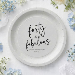 Forty & Fabulous Minimal 40th Birthday Party Paper Plates
