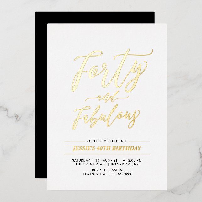 Forty & Fabulous | Modern Gold 50th Birthday Party Foil Invitation (Front/Back)