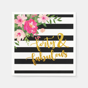 Forty & Fabulous Napkin - Black/White Stripes
