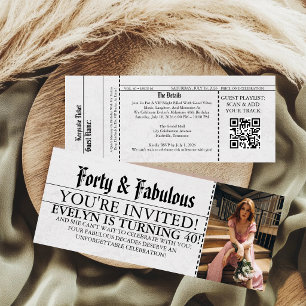 Forty & Fabulous Newspaper 40th Birthday Ticket