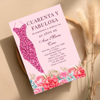 Forty & Fabulous Pink Floral Spanish 40th Birthday