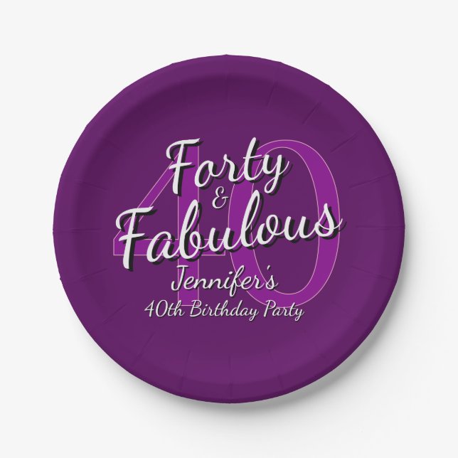 Forty & Fabulous Pink Purple 40th Birthday 7" Paper Plates (Front)