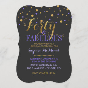 Forty & Fabulous Purple & Gold Foil Dots Invitation