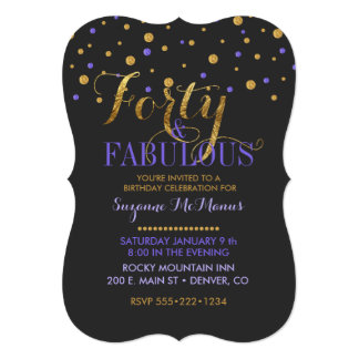 Forty & Fabulous Purple & Gold Foil Dots Invitation