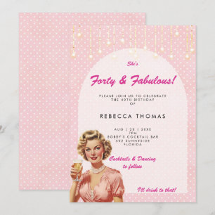 forty & fabulous retro pink birthday invitation