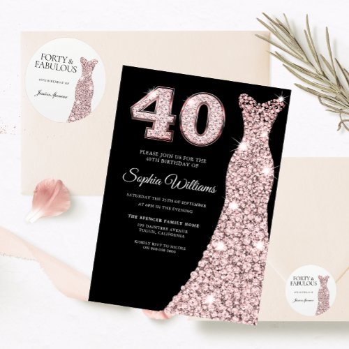 Forty  Fabulous Rose Gold Dress 40th Birthday Classic Round Sticker