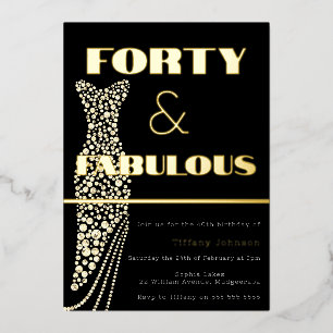 Forty & Fabulous Vintage Dress Gold 40th Birthday Foil Invitation