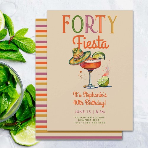 Forty Fiesta Colorful Margarita 40th Birthday Invitation