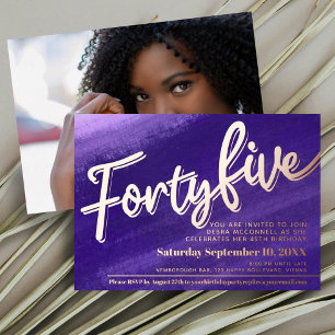 forty five 45th Birthday purple rose gold photo Foil Invitation