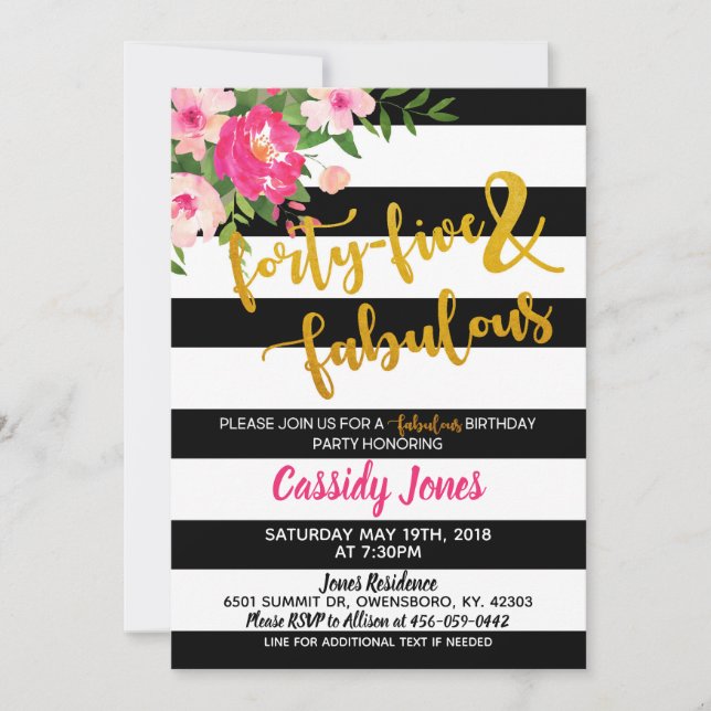 Forty Five & Fabulous Birthday Invitation (Front)