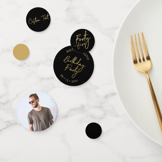 Forty Five | Gold & Black 45th Birthday Party Confetti (Group)