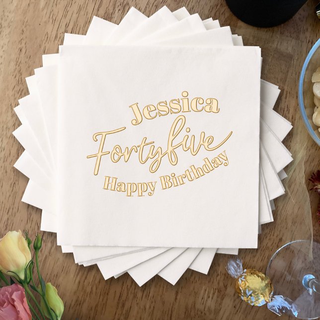 Forty five script 45th Birthday custom gold Foil Napkins (Creator Uploaded)