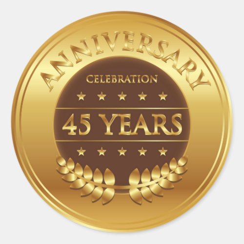 Forty Five Years Anniversary Gold Medal Classic Round Sticker