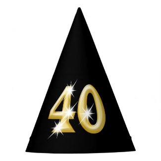 Forty fortieth birthday black gold party hat