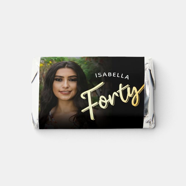 Forty gold black 40th Birthday custom photo  Hershey's Miniatures (Front)