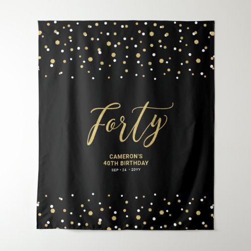 Forty  Gold  Black 40th Birthday Party Backdrop