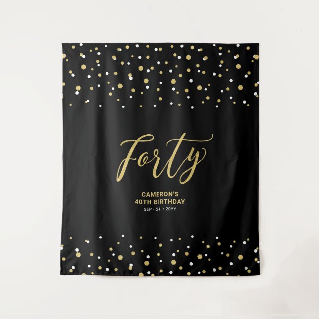 Forty | Gold & Black 40th Birthday Party Backdrop (Front)