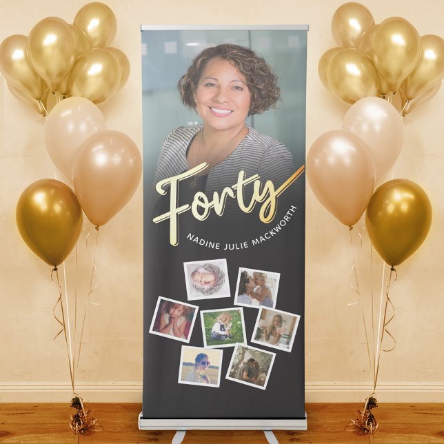 Forty gold black Birthday party 8 photos  Retractable Banner (Creator Uploaded)