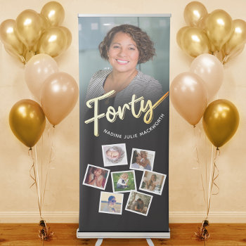 Forty Gold Black Birthday Party 8 Photos  Retractable Banner by Mylittleeden at Zazzle